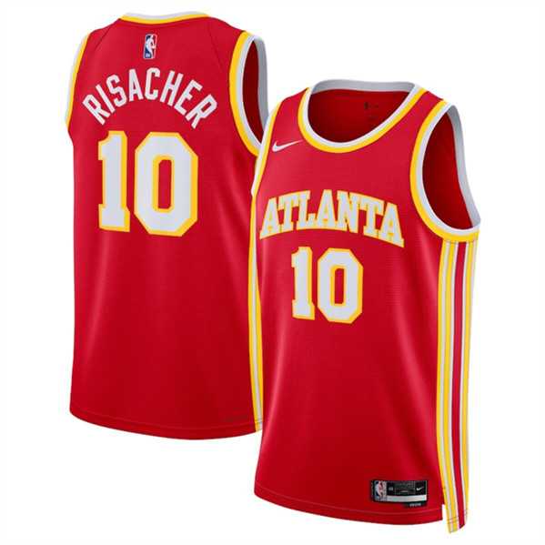 Mens Atlanta Hawks #10 Zaccharie Risacher Red 2024 Draft Icon Edition Stitched Jersey Dzhi